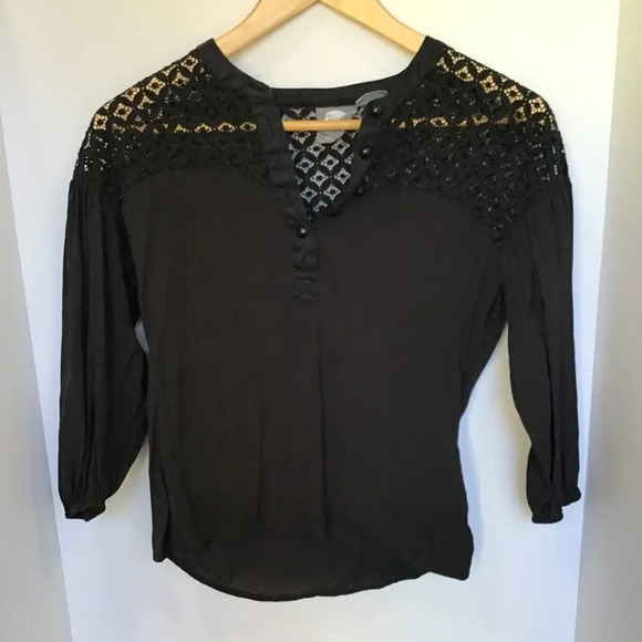 ANTHROPOLOGIE Blouse Sweetheart Neckline Black 2 - Picture 1 of 5
